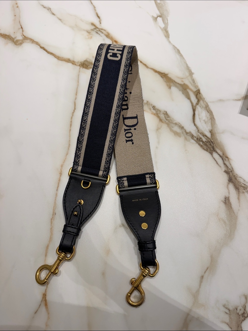 Dior Beige and Navy Canvas & Black Leather Detachable Strap